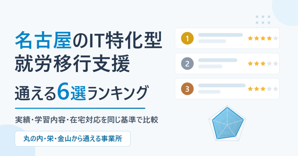 名古屋のIT特化型就労移行支援 通える6選ランキング（同一基準採点）