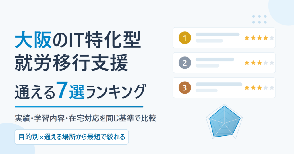 大阪のIT特化型就労移行支援 通える7選ランキング（同一基準採点）