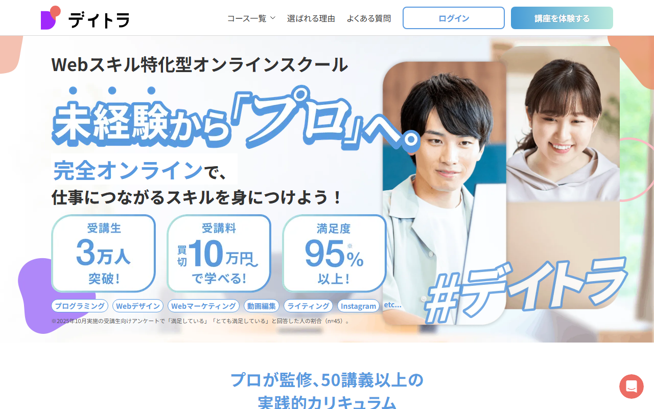 デイトラ公式サイトのトップページ(スクリーンショット)